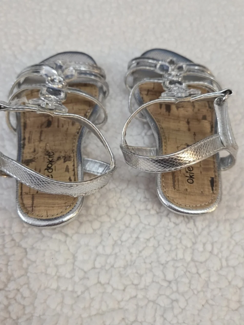 Toddler Lil Macy Rinestone Sandals Silver Strappy Dress Shoes Okie Dokie
